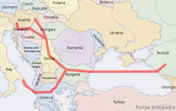 Il percorso di South Stream (fonte Wikipedia)