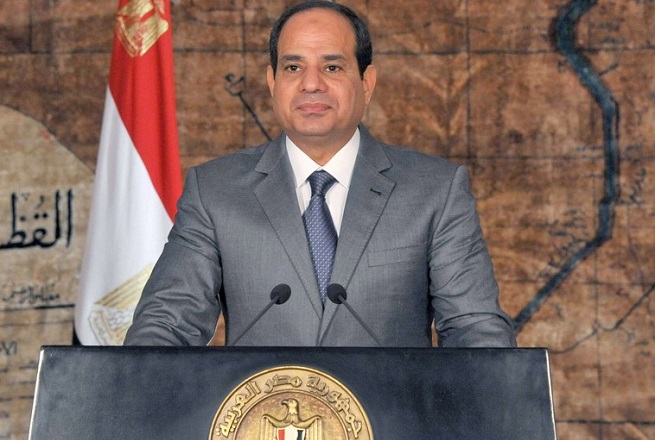 Egypt's President Abdel Fattah al-Sisi looks on as he delivers a speech in Cairo