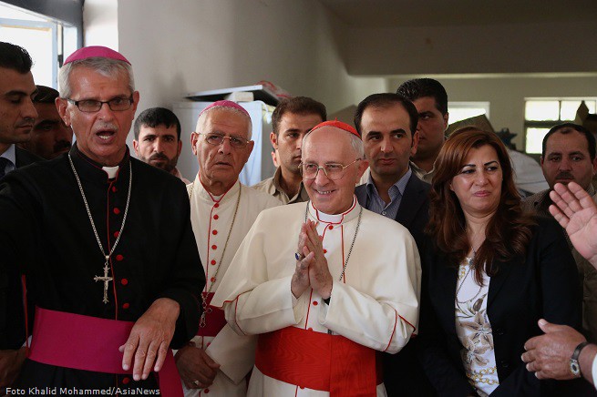 Il cardinale Fernando Filoni, prefetto della Congregazione per l’Evangelizzazione dei Popoli, durante il suo viaggio nel Kurdistan iracheno