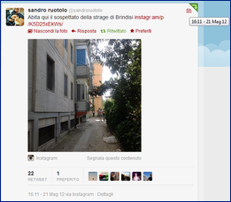 Il tweet di Sandro Ruotolo con la foto del sospetto autore dell'attentato di Brindisi